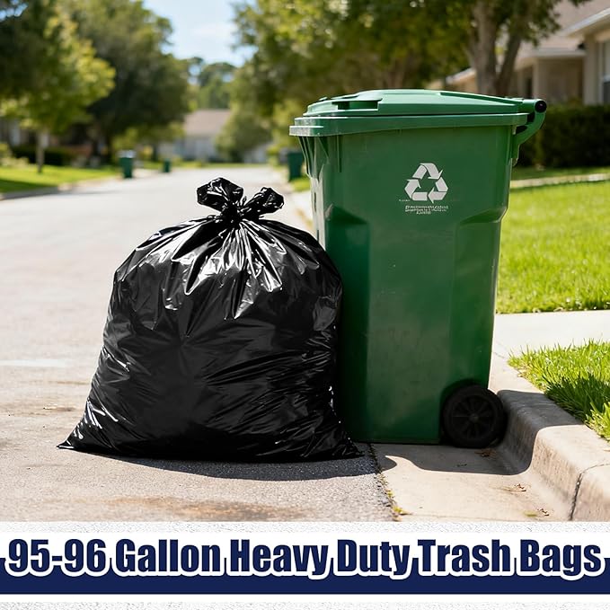 100 Count 95-96 Gallon Heavy Duty Trash Bags Extra Large Black Garbage Can Liners for Construction &amp Outdoor Trash Cans 1.2 Mil Thick 60'' x 71''