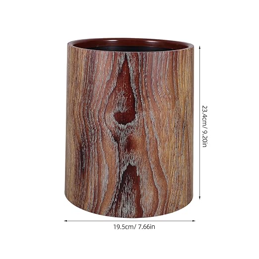 Retro Wood Grain Trash Can Round Wastebasket for Office Home Vintage Design Easy Disposal No Lid Easy to Clean
