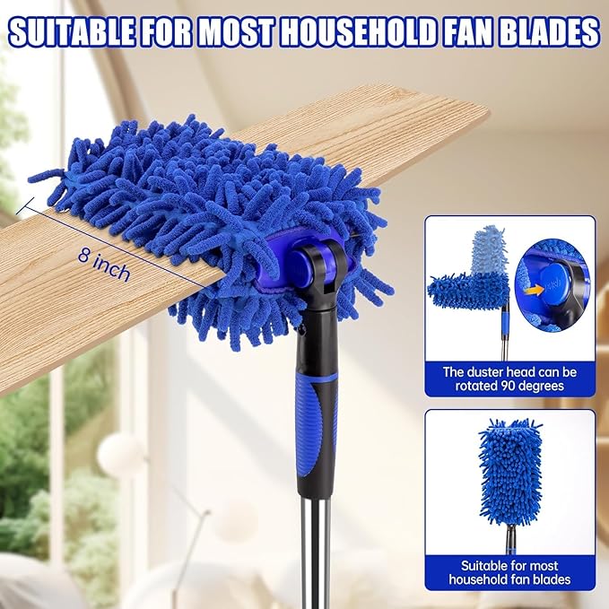 Ceiling Fan Cleaner Duster with 80 Extension Pole Flexible and Washable Chenille Fan Duster for High Ceiling Fan Blades Light Fixtures Furnitures