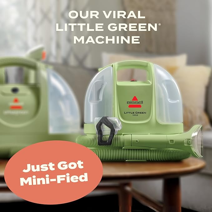 BISSELL Little Green Mini Portable Carpet and Upholstery Deep Cleaner Car/Auto Detailer with HydroRinse Self-Cleaning Tool and 4 Tough Stain Tool Tea Green 4075