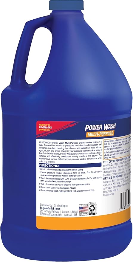 30 SECONDS Pressure Washer Concentrated Cleaner – Power Cleans Stains from Algae Mold &amp Mildew Dirt Grime – Makes up to 20 Gallons 2 PACK