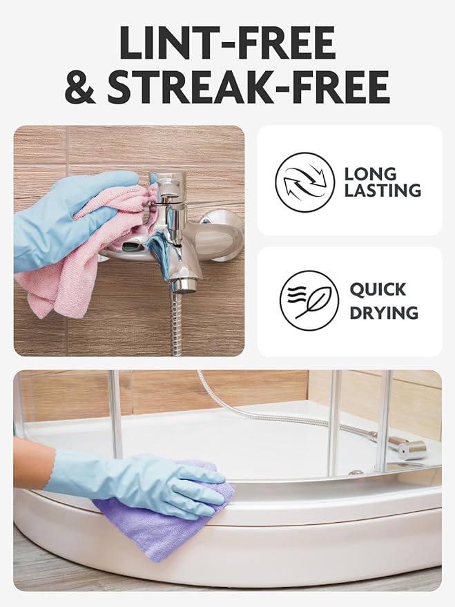 Fantasticlean Microfiber Cleaning Cloth Roll -60 Pack Tear Away Microfiber Towels 12 x 12 Reusable Washable Scratch Free Ultra Absorbent Dishcloth for All-Around Cleaning (Pink &amp Lavender)