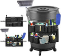 Trash Can Caddy Organizer with 10 Pockets - Cleaning Supply Holder for 32-55 Gallon Round Garbage Bins | Adjustable Strap Storage Bag for Sponges Gloves Spray Bottles Cleaning Tools