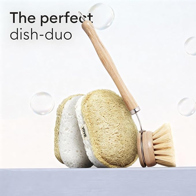 Vove Scrub Sponges 8 Pack - Loofah &amp Cellulose Sponges with Cotton Natural Eco Friendly Kitchen &amp Dish Sponges Scouring Scrubbers for Household Cleaning FSC-Certified Packaging