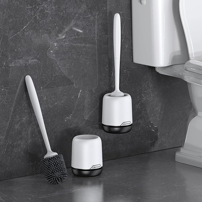Lefree 2 Pack Silicone Toilet Bowl Brush and Holder Set with Ventilated Holder Floor Standing &amp Wall Mounted Toilet Scrubber