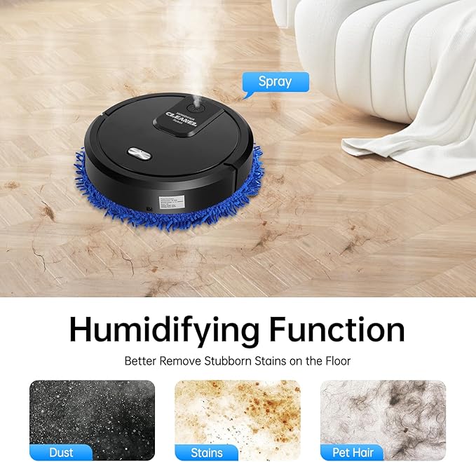 Wet &amp Dry Mopping Machine Multifunctional Mopping Cleaner Machine Intelligent Sweeper with USB Charging for Hard Floor Clean Pet Hair Carpet(Black)
