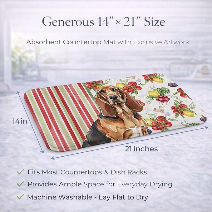 Caroline's Treasures Liver and Tan Bloodhound Vegetables Dish Drying Mat Absorbent Dish Drying Mat Pad for Kitchen Counter Dish Drainer Mat for Countertop 14 x 21 Multicolor