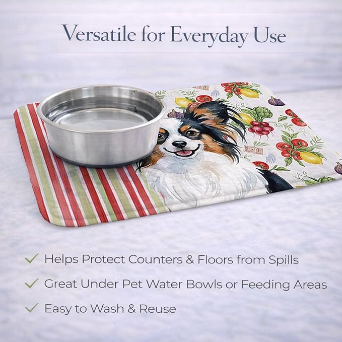 Caroline's Treasures Tricoilor Papillon Vegetables Dish Drying Mat Absorbent Dish Drying Mat Pad for Kitchen Counter Dish Drainer Mat for Countertop 14 x 21 Multicolor