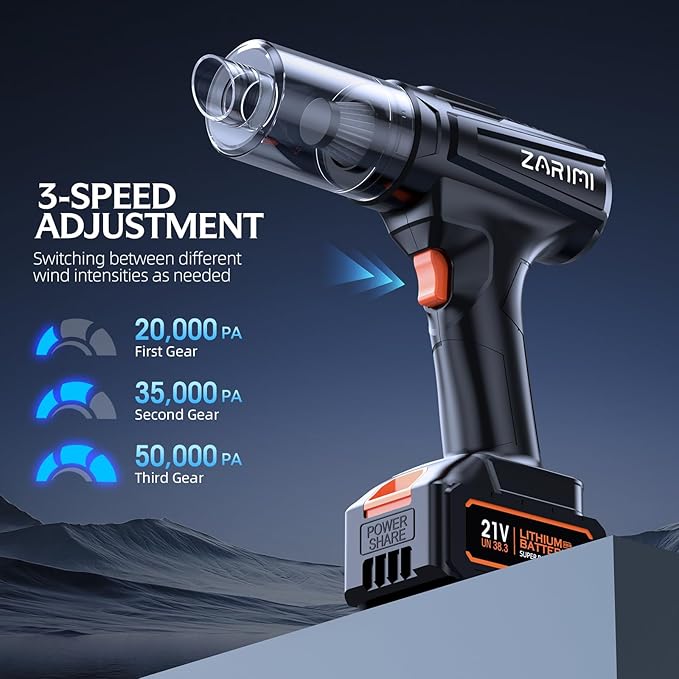 Cordless Handheld Car Vacuum Cleaner 50000Pa High-Power Brushless Motor Rechargeable Dust Buster with 2 Batteries &amp Charger 6-in-1 Portable Vacuum Cleaners for Home Pet Hair Black