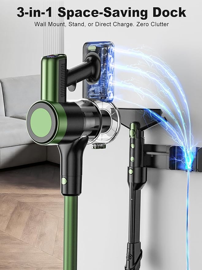 Cordless Vacuum Cleaner58kPa/10-in-1 Stick Vacuum with 29-inch Hose and LED Lighting Brush55Mins Runtime Vacuum Cleaner for HomeSelf-Standing Vacuum with Anti-Tangle Brush for Pet Hair/Carpet/Floor