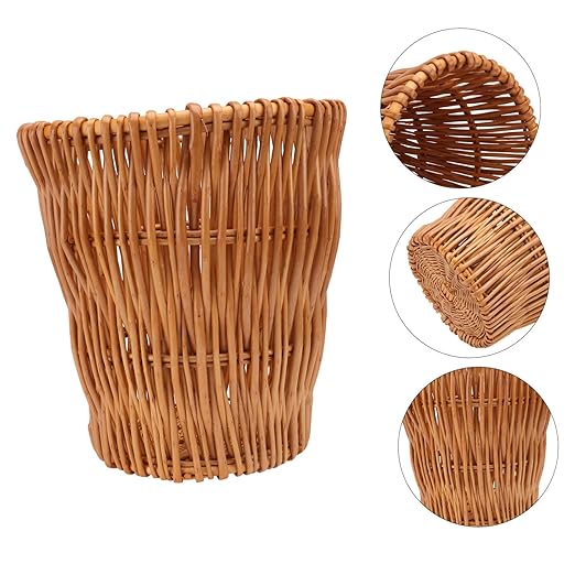 1PC Wicker Woven Trash Can Storage Basket for Home Office and Bathroom Compact Design Versatile Wastebasket Stylish Rattan Waste Container Height