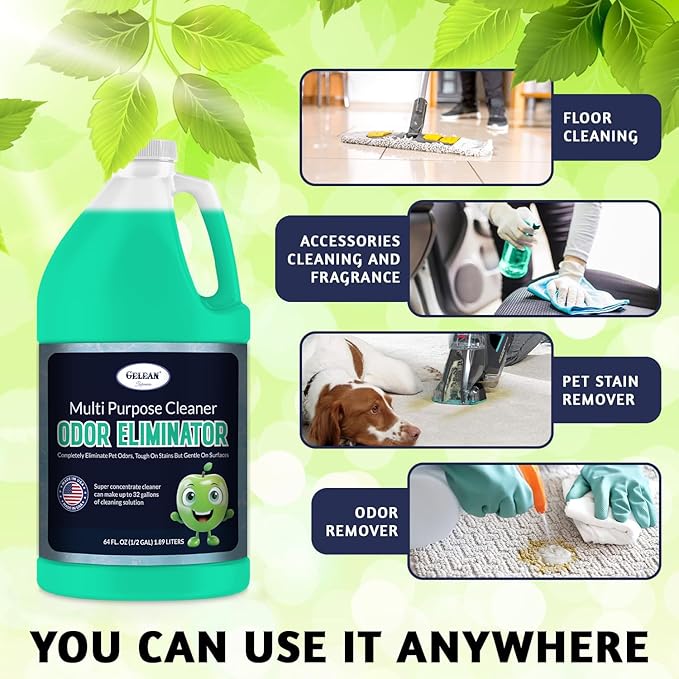 Multi Purpose Cleaner Pet Odor eliminator 64oz - Concentrate MAKES 32 GALLON - MADE IN USA- pH Neutral - Strong Floor Cleaner Odor eliminator - Stain Remover Cleaner &amp Deodorant (64 Fl Oz Sky Bre