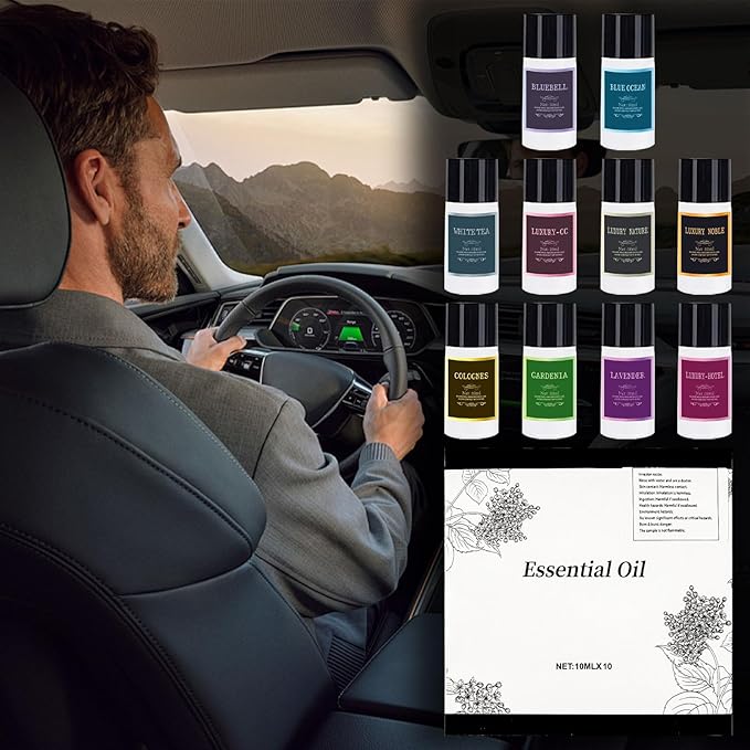 Car Air Freshener Refill Cologne Aromatherapy Oil 10 PCS Essential Oils Mixed Fragrance Set for Car Diffusers (No Diffuser Included)