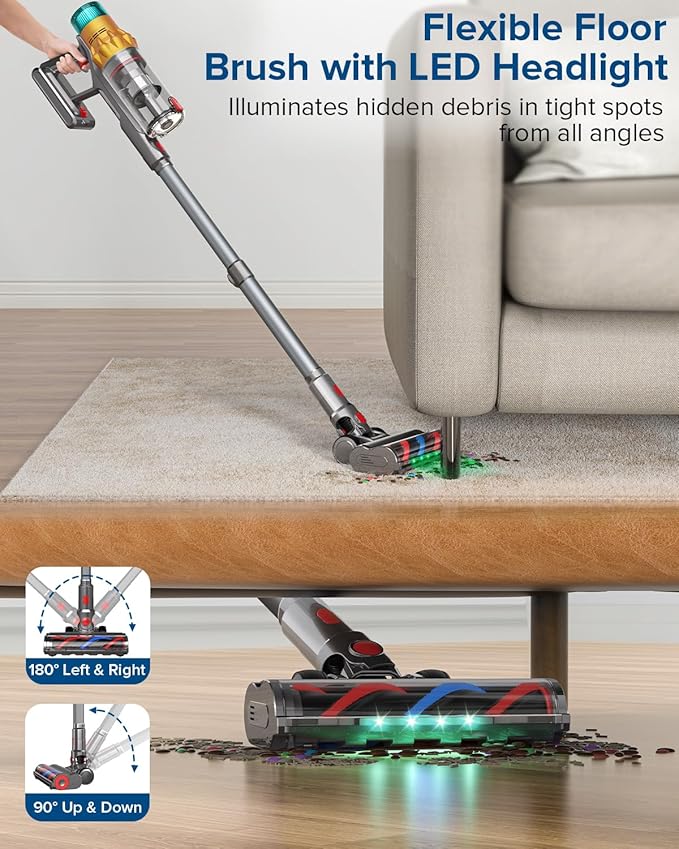Belife S8 Cordless Vacuum Cleaner 600W 48Kpa Stick Vacuum with 65Mins Runtime Self-Standing 1.6L Large Dust Cup Anti-Tangle Smart Wireless Handheld Vacuums for Carpet Hardwood Floor &amp Pet Hai