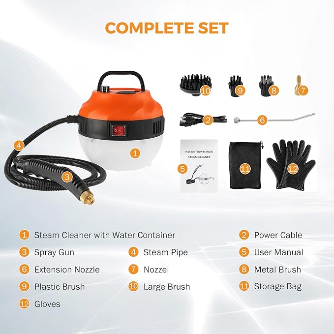 BEAMNOVA Power Car Steamer for Auto Detailing High Pressure Handheld Steam Cleaner with 1.4L 0.37Gal Water Tank 2500W Portable Electric Steam Cleaning Machine Home Use Kitchen Floors Tools