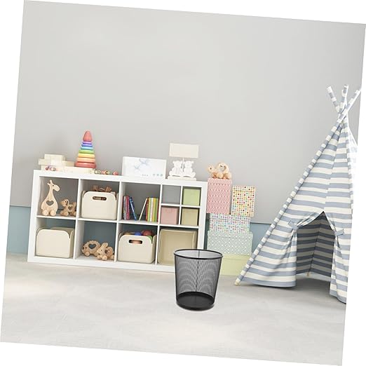 GLEAVI 2pcs Stable Iron Material Round Wastebasket Trash Can for Living Room Storage Holder Black