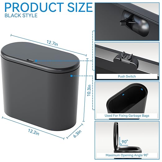 Yieach 3.17 Gallon Thin Small Black Bathroom Trash Can with Lid12L Small Pet/Dog Proof Slim Trashcan and Skinny Covered Trash CanPlastic Covered WastebasketGarbage Can for KitchenOfficeRVBedroom
