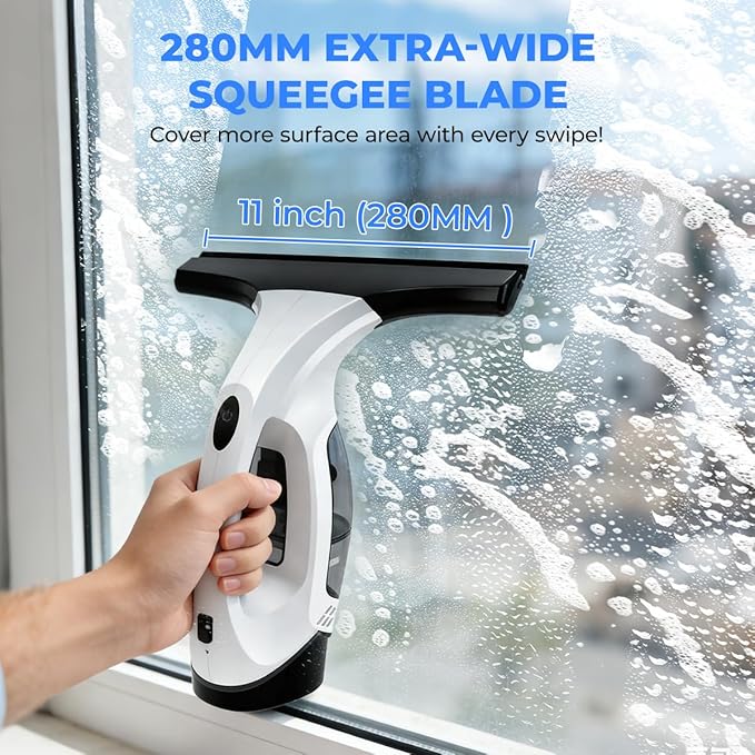 Window Vacuum Squeegee Cordless 2000Pa Electric Window Cleaner Tool 11 Window Cleaning Kit Shower Squeegee for Shower Doors Mirrors Car Windshields &amp Tiles