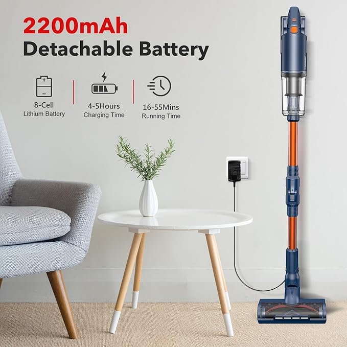 whall Cordless Vacuum Cleaner Upgraded Strong Suction Brushless Motor Cordless Stick Vacuum Cleaner Lightweight Handheld Vacuum for Home Pet Hair Carpet Hard Floor up to 55mins RuntimeBlue