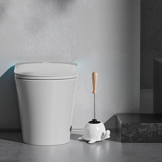 White Ceramic Turtle Base Toilet Brush and Holder Set - 7.5 Cute Toilet Bowl Cleaner Brush Ergonomic Handle Toilet Bowl Brush and Holder for Home &amp Commercial Use Bathroom Brush