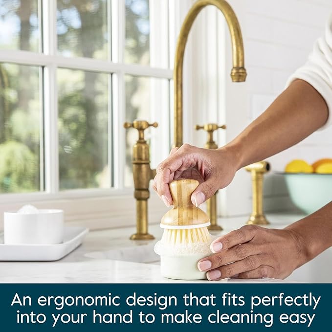 Grove Co. Bubble-Up Dish Brush 2-Pack Ergonomically Designed Dish Scrubber Replacement Dish Scrub Brush Removes Tough Messes Gentle on Dishes Sustainable Solution to The World's Waste Problem