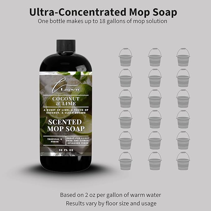 Lapew Coconut &amp Lime Scented Mop Soap - Luxury Floor Cleaner Concentrate for Mopping Tile Laminate Vinyl &amp Hardwood | Streak-Free Low-Foam | 36 oz