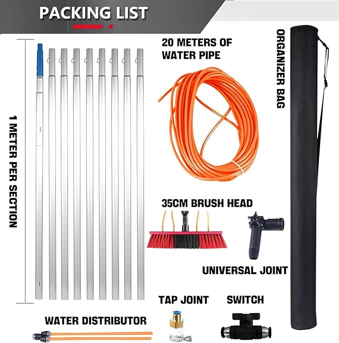 Long Pole Window Cleaning Equipment 5-12m Water Fed Window Cleaning Pole Cleaning Photovoltaic and Solar Panels Conservatory Roof Cleaner for Trucks Windows35cmHeadSliver-8m/26.25in