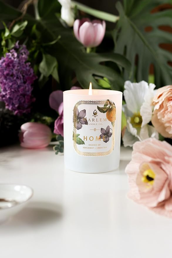 HARLEM CANDLE CO. Home - Luxury Scented Soy Candle 11 oz - 80-Hour Burn Time | Bergamot Jasmine Sandalwood Mandarin Orange and Green Tea Leaves | Scented Candles for Home