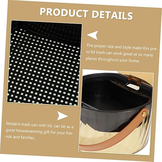 PRETYZOOM Press Type Garbage Can Small Waste Basket Plastic Trash Can Lid Compressible for Bedroom Handheld Trash Bin