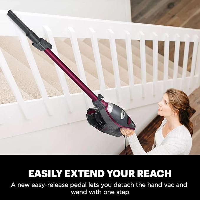 Shark HV371 Rocket Pro DLX Corded Stick Removable Hand Vacuum Advanced Swivel Steering XL Cup Crevice Tool Upholstery Tool &amp Anti-Allergen Dust Brush Fuchsia Capacity