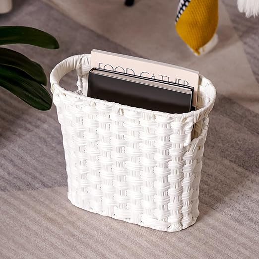 Wicker Waste Basket with Built-in Handles Multifunctional Mini Basket for Home and Office Compact Design and Durable Construction with Fine Artisanal Craftsmanship (White)