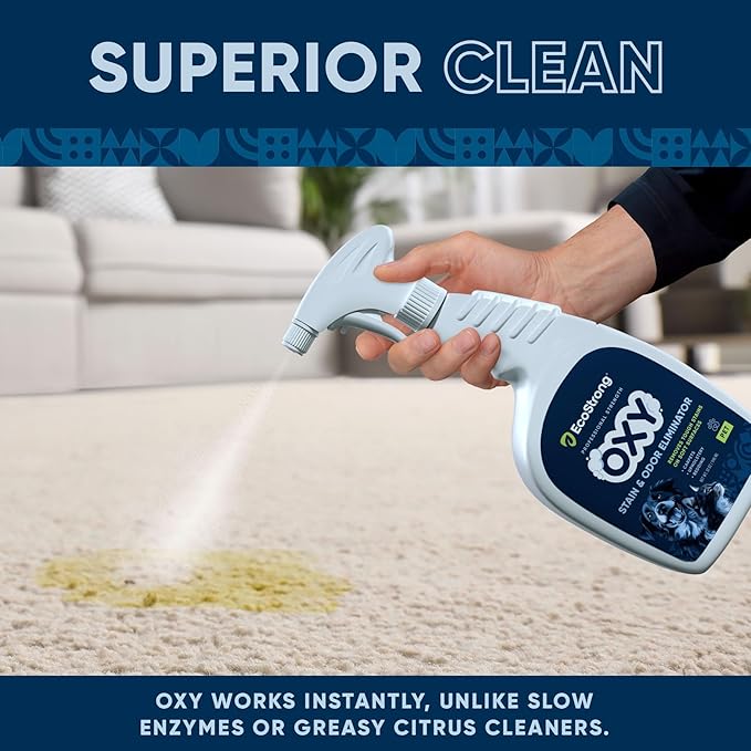Oxy Pet Carpet Cleaner Spray | Pet Stain Remover for Pet Urine Cat Pee Dog Poop | Deep Spot Treating Action on Carpeting Upholstery Laundry Pet Beds &amp More (160 Fl Oz)