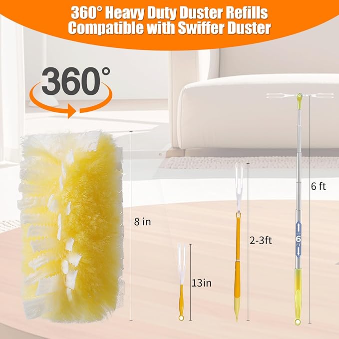 40 Count 360° Heavy Duty Duster Refills Compatible with SwifferLarge Size-Extra Thick Disposable Electrostatic Feather Duster Refill with 1 Retractable Handle(35-inch Length Fully expanded)