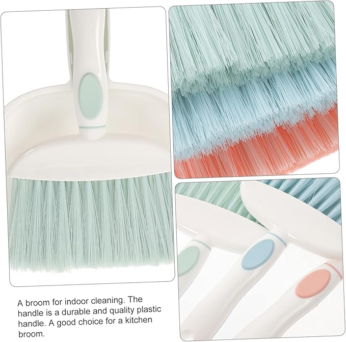 minkissy 3sets Portable Mini Dustpan and Broom Set Compact Household Cleaning Accessory for Adults Durable Plastic Dustpan and Brush for Home and Office Use