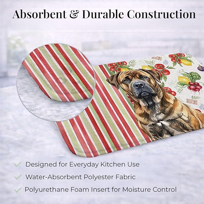 Caroline's Treasures Brindle Boerboel Vegetables Dish Drying Mat Absorbent Dish Drying Mat Pad for Kitchen Counter Dish Drainer Mat for Countertop 14 x 21 Multicolor