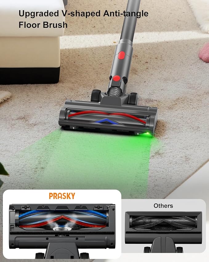 Cordless Vacuum Cleaner Stick Vacuum Rechargeable 550W 45KPA Powerful Suction Lightweight Vacuum Cleaners for Home Anti-Tangle Self Standing for Pet Hair Hardwood Floor Carpet - Black