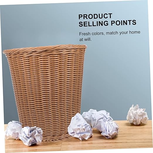ABOOFAN 1pc Decorative Trash Can Rustproof Iron Imitated Rattan Woven Waste Basket for Office