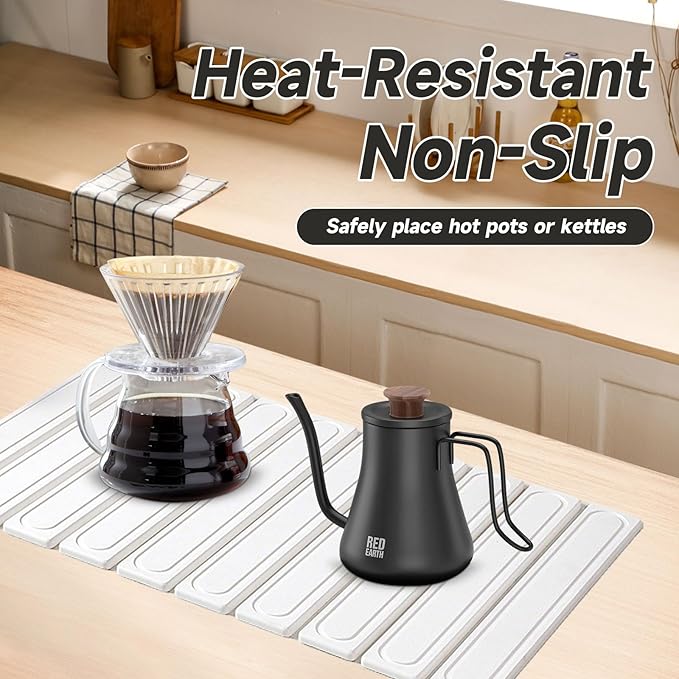 Foldable Stone Drying Mat for Kitchen Counter 24x15 Quick Dry Diatomaceous Earth Dish Drying Mat Multipurpose Counter Protector Heat-Resistant &amp Non-Slip Easy to Clean (Light grayOval)