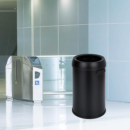 GarveeHome 17 gal/65 L Open Top Trash Can Stainless Steel Rubbish Bin Commercial Grade Waste Container Round Garbage Can for Outdoor Home Office Restaurant Black