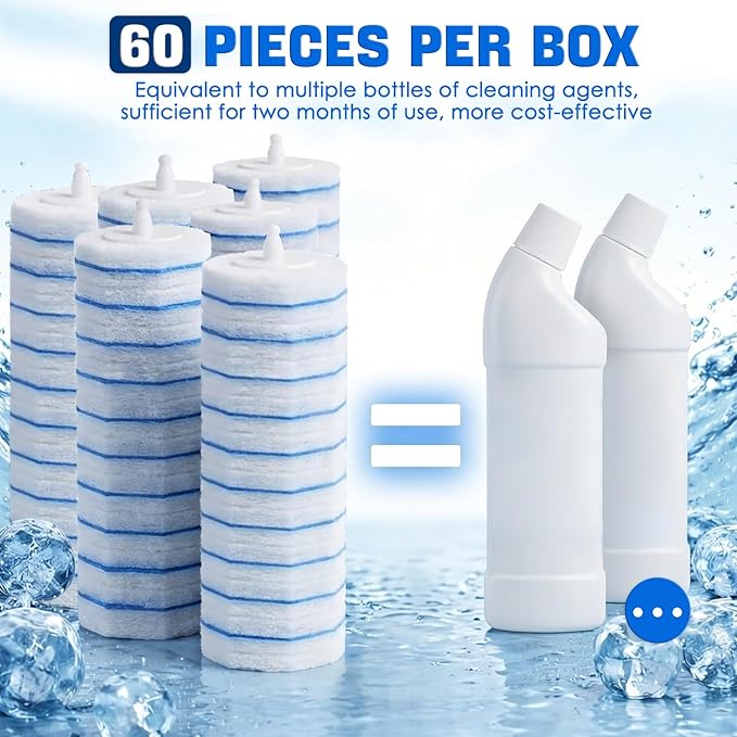 60 Count Toilet Wand RefillsDisposable Toilet Brush Refills Compatible with Clorox Toilet WandUpgrade Fiber Cleaner HeadsSecure Lock No SlipOdor Neutralizing(Not Included Brush Rod)