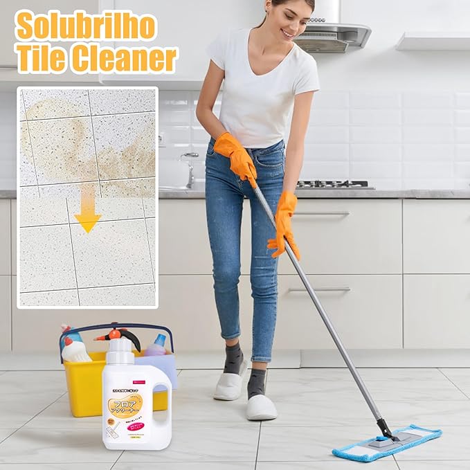 Solubrilho Tile Cleaner Powerful Grout Cleaners 500ml Bathroom Stain Remover &amp Brightener Grout Polish Cleaner Multi-Surfaces Cleaning Solution For Tile Countertop Sink Bathtub Wall Kitc