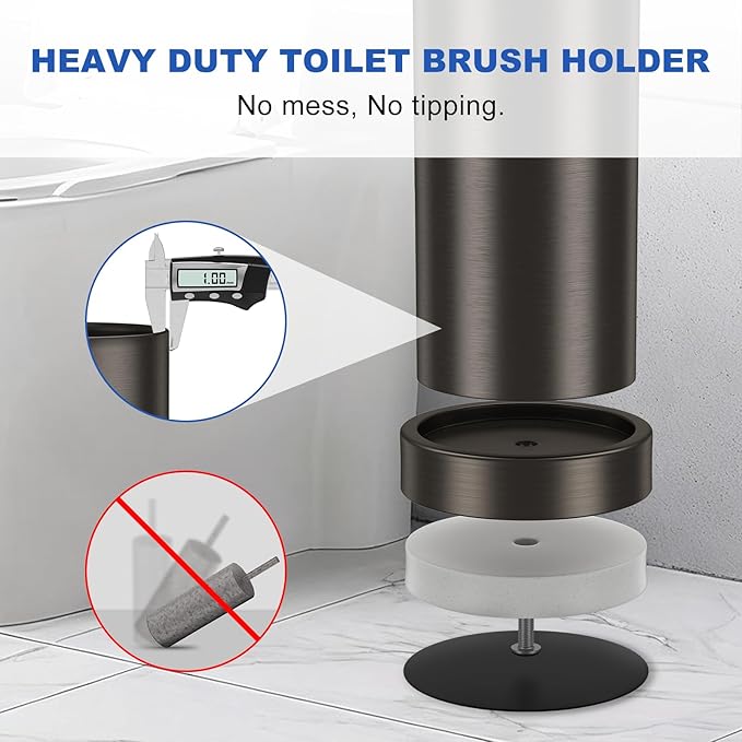 Toilet Brush and Holder Set: 304 Stainless Steel Heavy Duty Toilet Bowl Brush and Holder with Removable Inner Bowl and Splash Protection Long Handle Bathroom Cleaning Tool