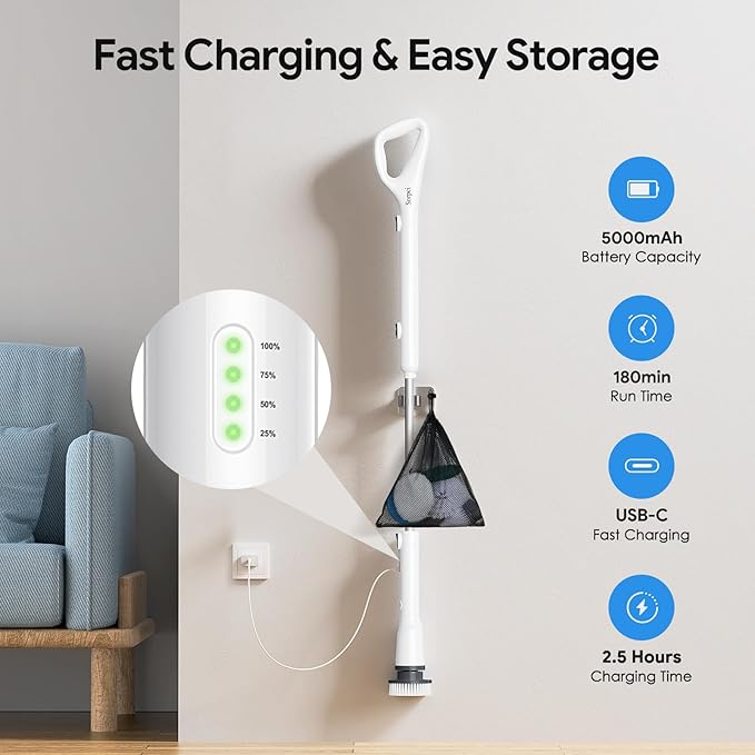 Electric Spin Scrubber2026 New Cordless Cleaning BrushShower Cleaning Brush with 7 Replaceable Brush Heads Power Scrubber 3 Adjustable SpeedsDetachable Long Handle &amp IPX7 Waterproof