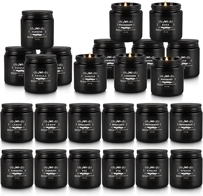 Scented Candle Set 24 PackBlack Candle for Home Scented Odor Eliminating Stress Relief Long Lasting Soy Wax Gift Set