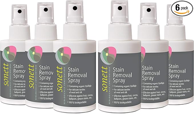 Sonett Organic Stain Removers Spray for clothes effective against fruit Cocoa Ballpoint Grease stains for delicate textiles of Wool and Silk (6 Count)