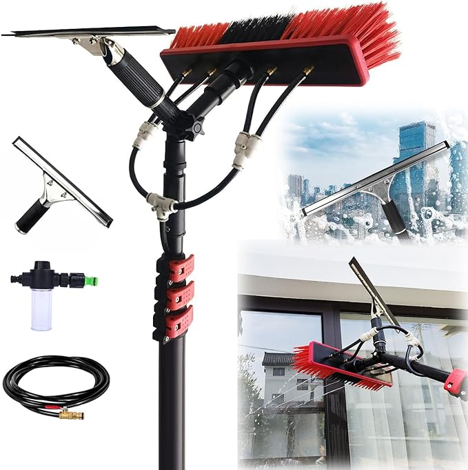 3.6-10.8 M Washing Kit: Water-fed BrushSqueegeeSoap Dispenser Window Cleaning Pole Water Fed Telescopic Brush Window Cleaner Equipment Car Cleaning Brush (35cm Brush9M)