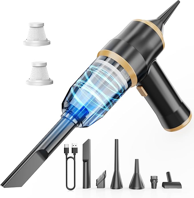 Mini Car Vacuum 15000Pa Portable Cordless Handheld Vacuum Cleaner and Air Duster with 2 Filter for Car Sofa Office Pet Home