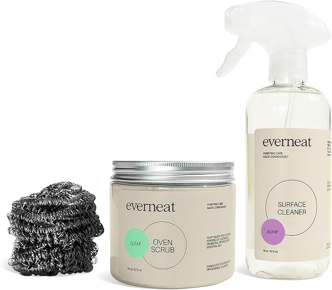 Everneat Oven Cleaning Kit: Natural Oven Cleaner and Kitchen Cleaner | Heavy Duty Oven Cleaner &amp Oven Rack Cleaner Kit | Fume-free &amp Safe to Clean All Ovens (Bloom) | Refillable Plastic Jar &a