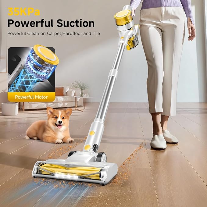 Cordless Vacuum Cleaner 35Kpa Vacuum Cleaner for Home 45Mins Stick Vacuum with LED Display Anti-Tangle &amp Wall Mount Charging 6 in 1 Lightweight Vacuum for Hard Floors Carpet Pet Hair