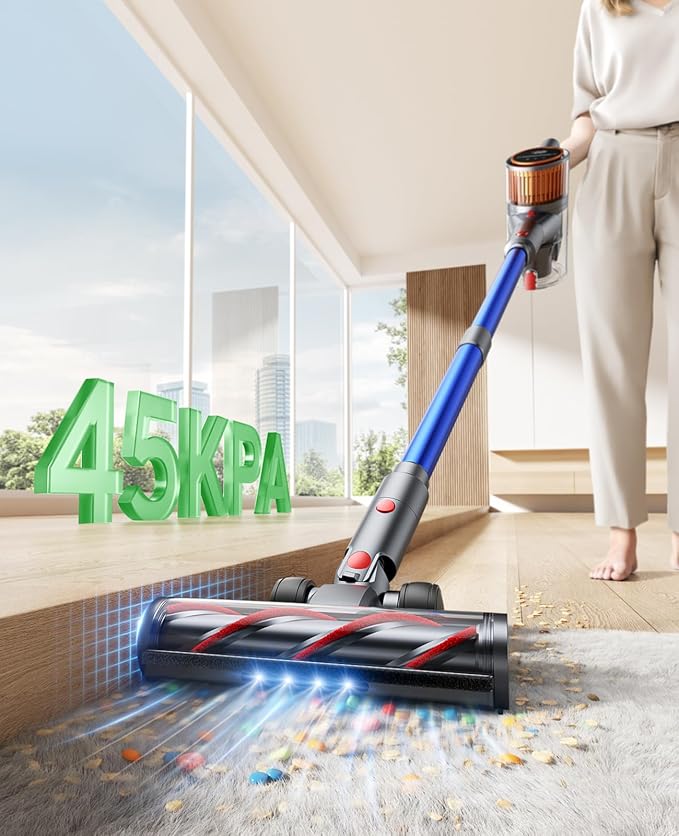 Cordless Vacuum Cleaner 45Kpa 550W 60Mins Vacuum Cleaners for Home Stick Vacuum Cordless Rechargeable Wall Mount Charging Self-Standing Household Vacuum for Pet Hair/Carpet/Hardwood Floor(X9)